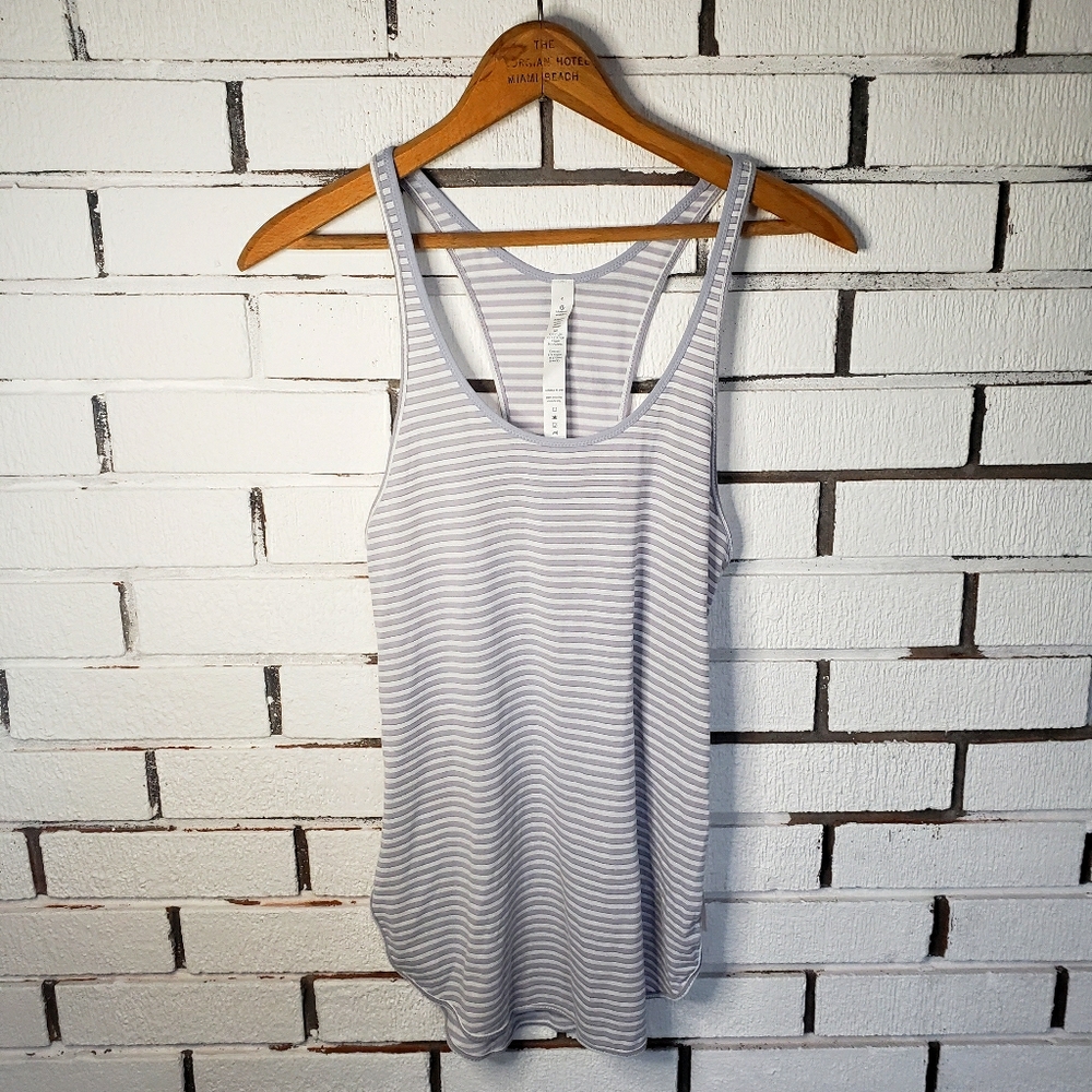Light Gray Striped Racerback Tank Top - Women
